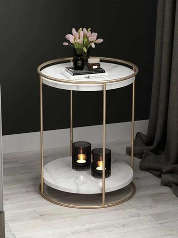 2 Tiered with Gold End Faux Marble Side Table - Decor Mantra 