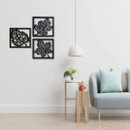 Wooden 3 Pieces Square Tree Leaf Wall Art Panel Frame - Decor Mantra 