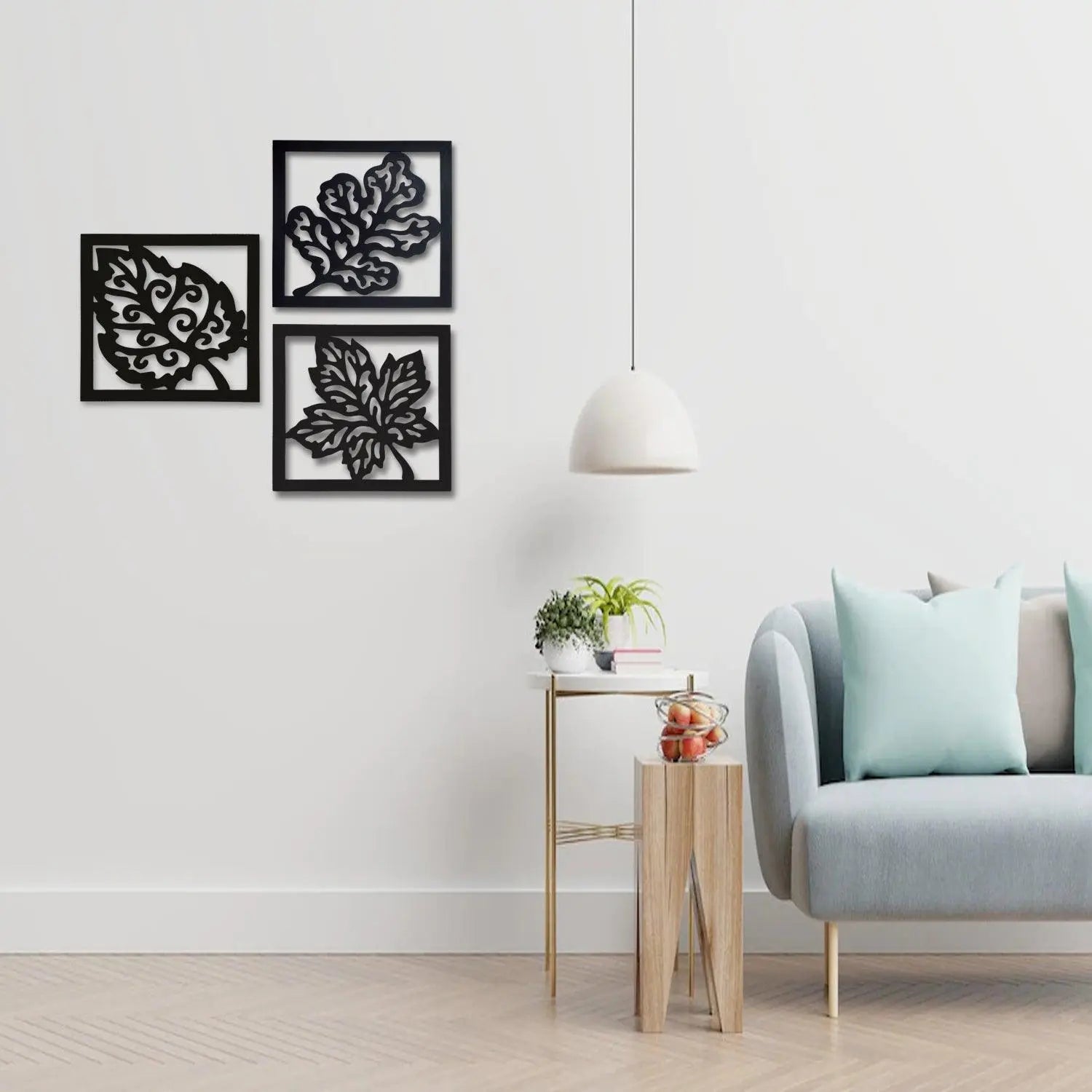 Wooden 3 Pieces Square Tree Leaf Wall Art Panel Frame - Decor Mantra 