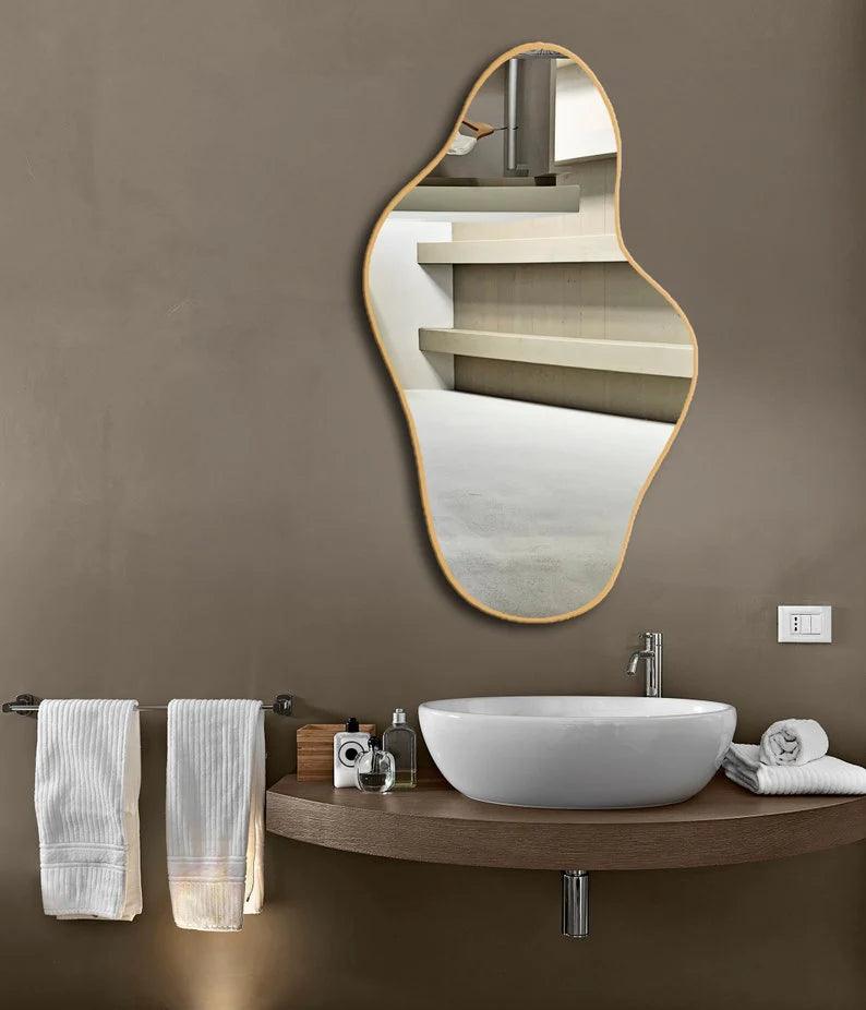 Asymmetrical Irregular Bathroom Decor Mirror with Black Wooden Finish - Decor Mantra 