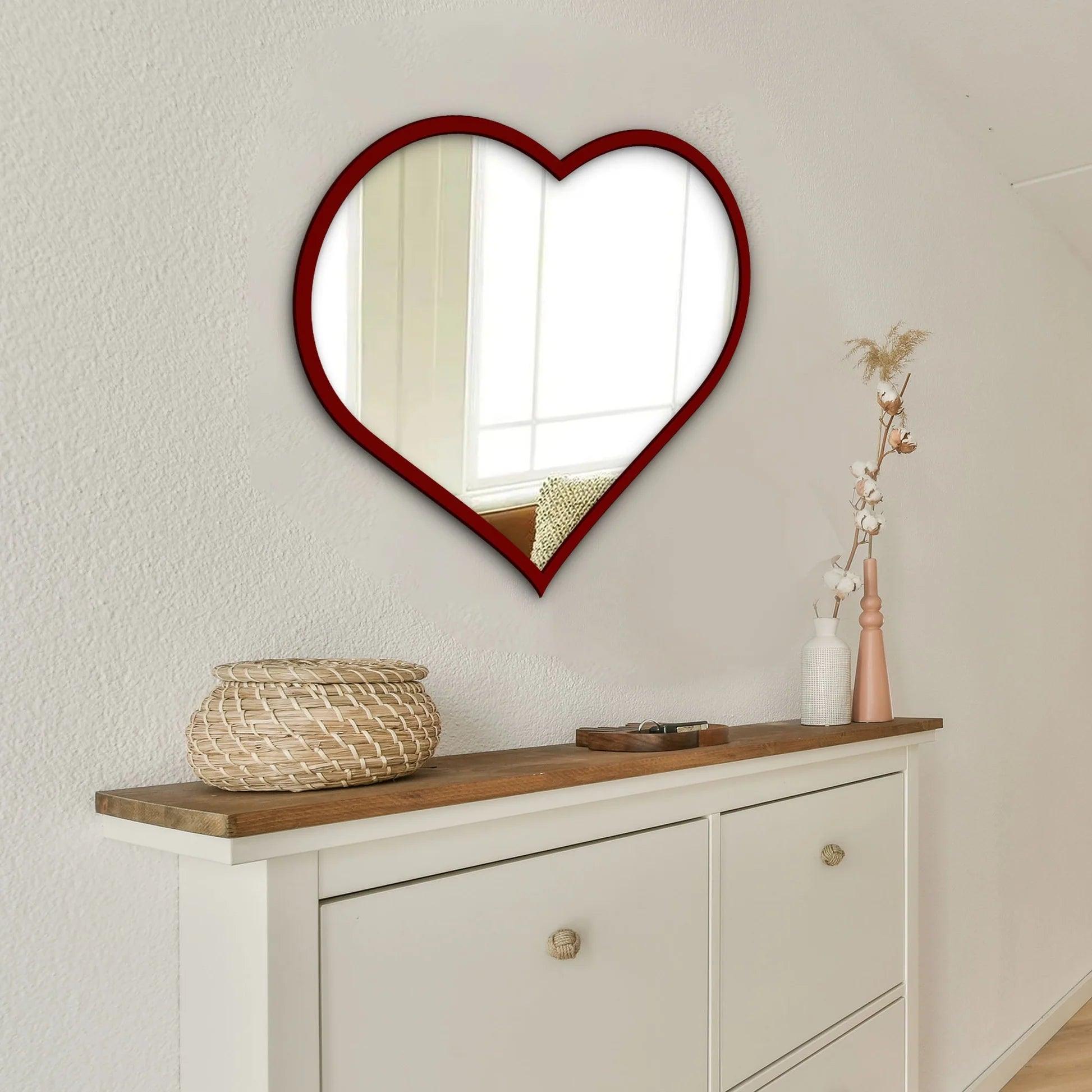 Modern Atractive Heart Shape Mirror with Red Finish Frame - Decor Mantra 