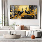 Abstract Two Peacock Looking Each Other Glass Finish Horizontal Wall Art