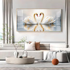 Two White Swan Glass Finish Horizontal Wall Art