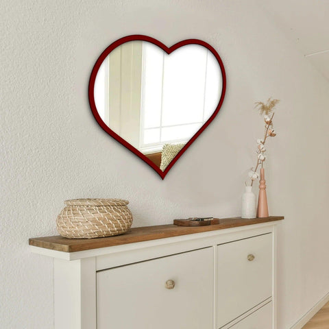 Modern Atractive Heart Shape Mirror with Red Finish Frame - Decor Mantra 