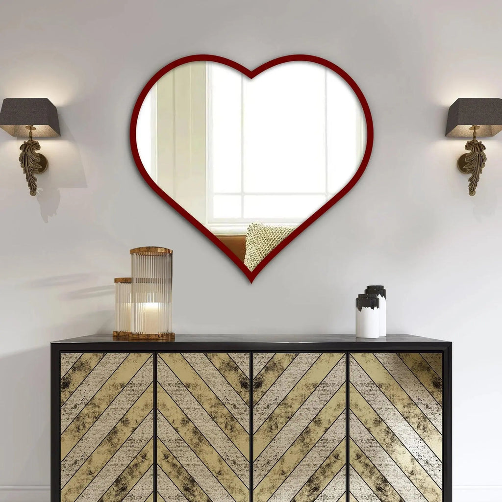 Modern Atractive Heart Shape Mirror with Red Finish Frame - Decor Mantra 