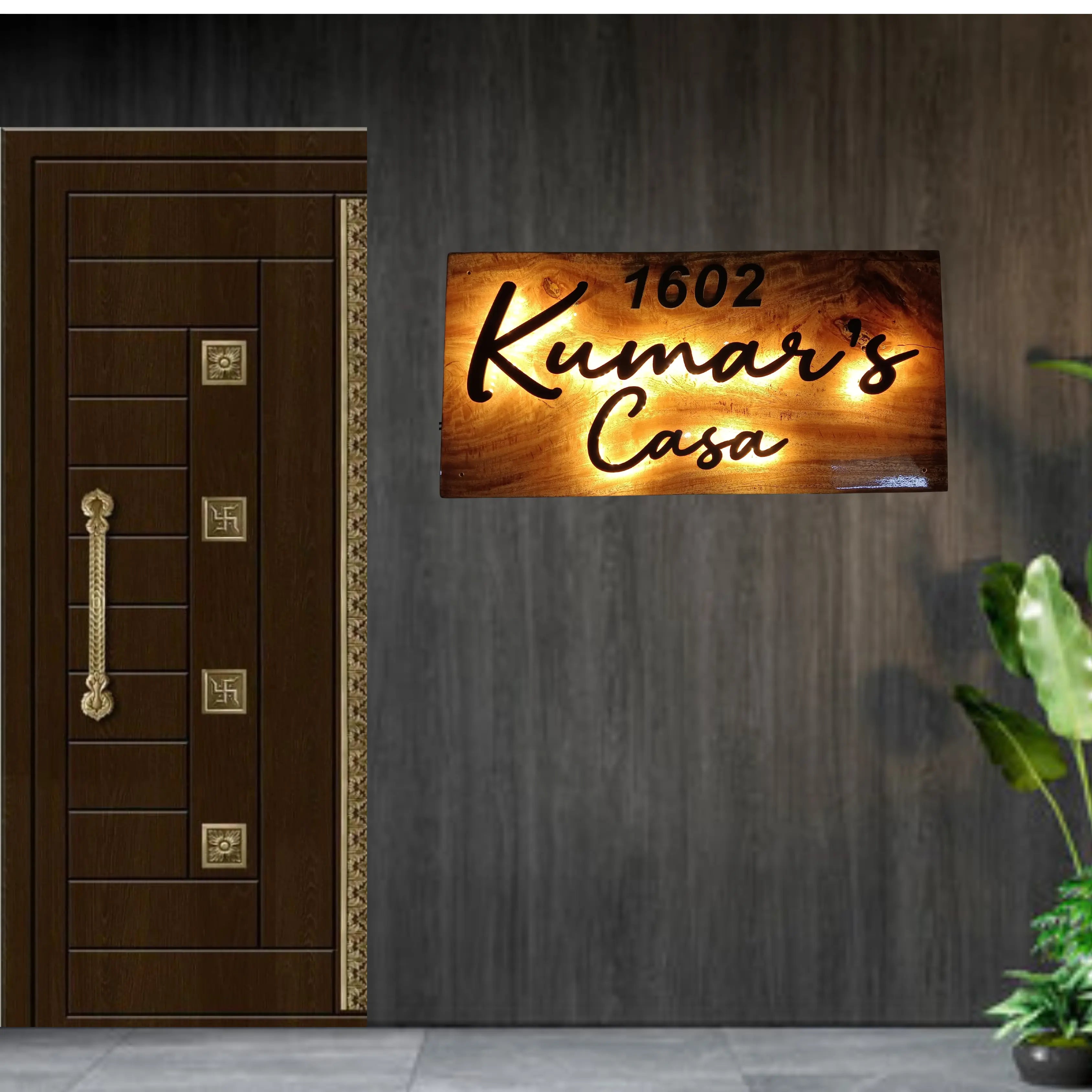 Custom  Name Plate Metal Name with Premium Wooden Base - Harshita Craft