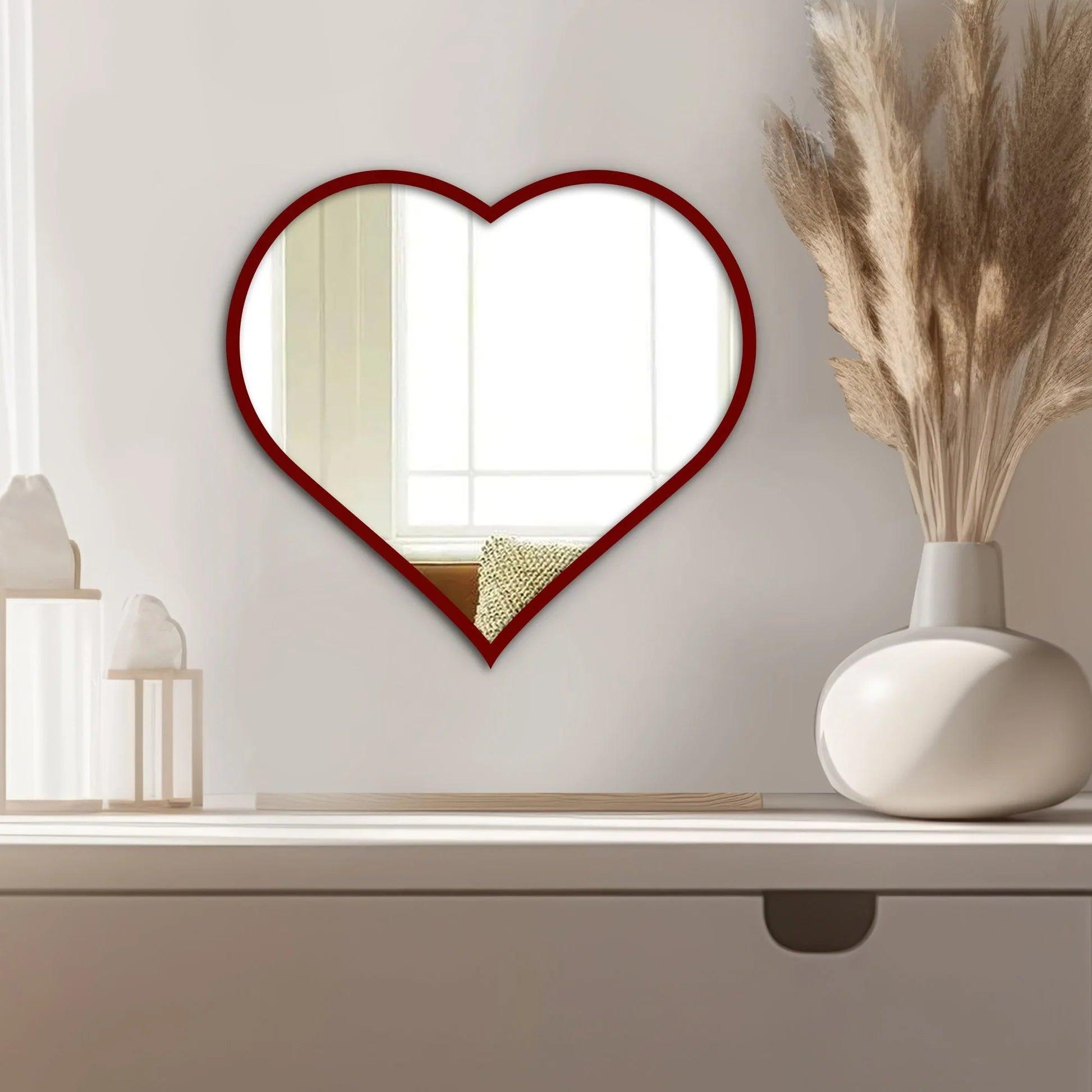 Modern Atractive Heart Shape Mirror with Red Finish Frame - Decor Mantra 