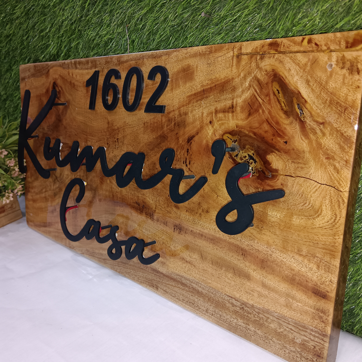 Custom  Name Plate Metal Name with Premium Wooden Base