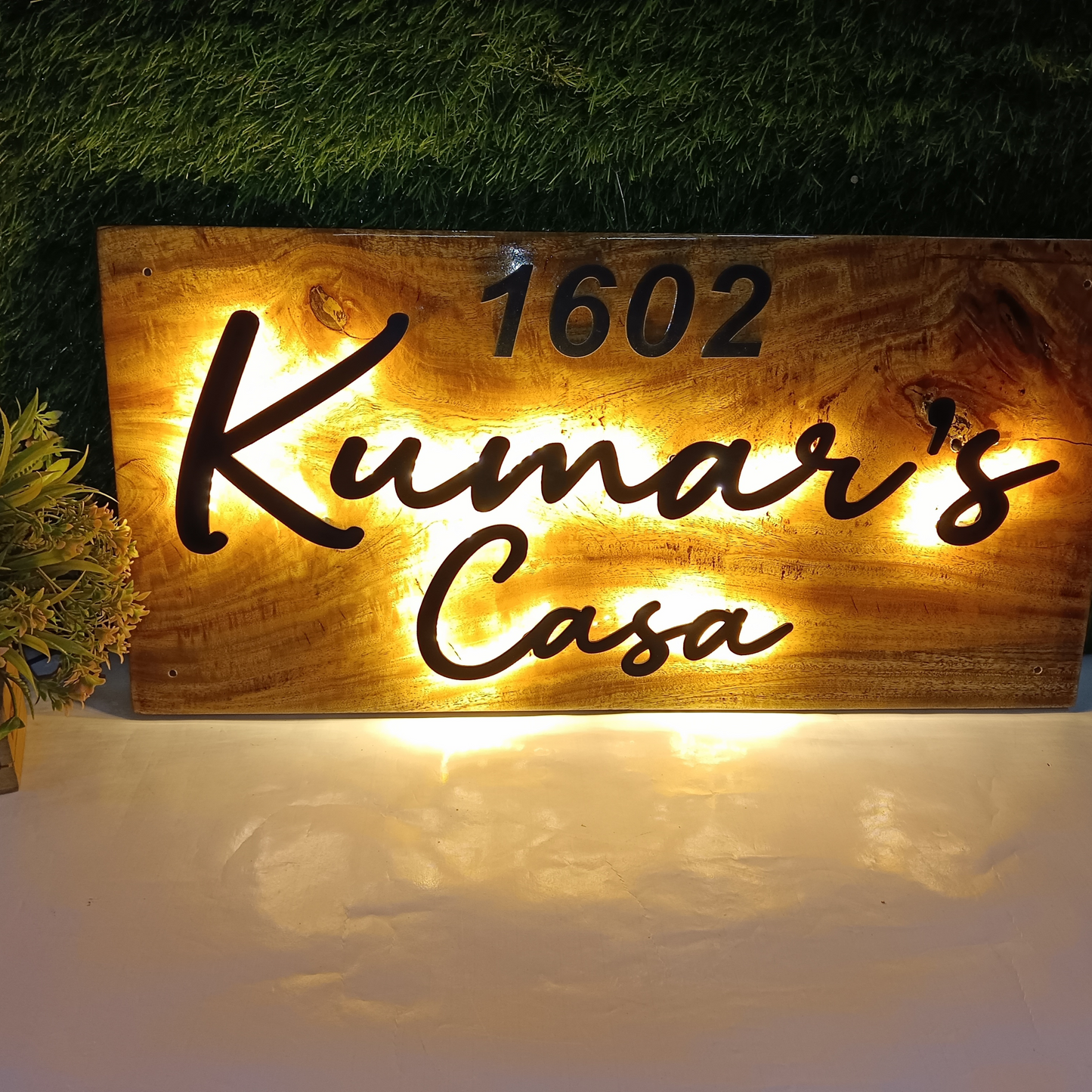 Custom  Name Plate Metal Name with Premium Wooden Base