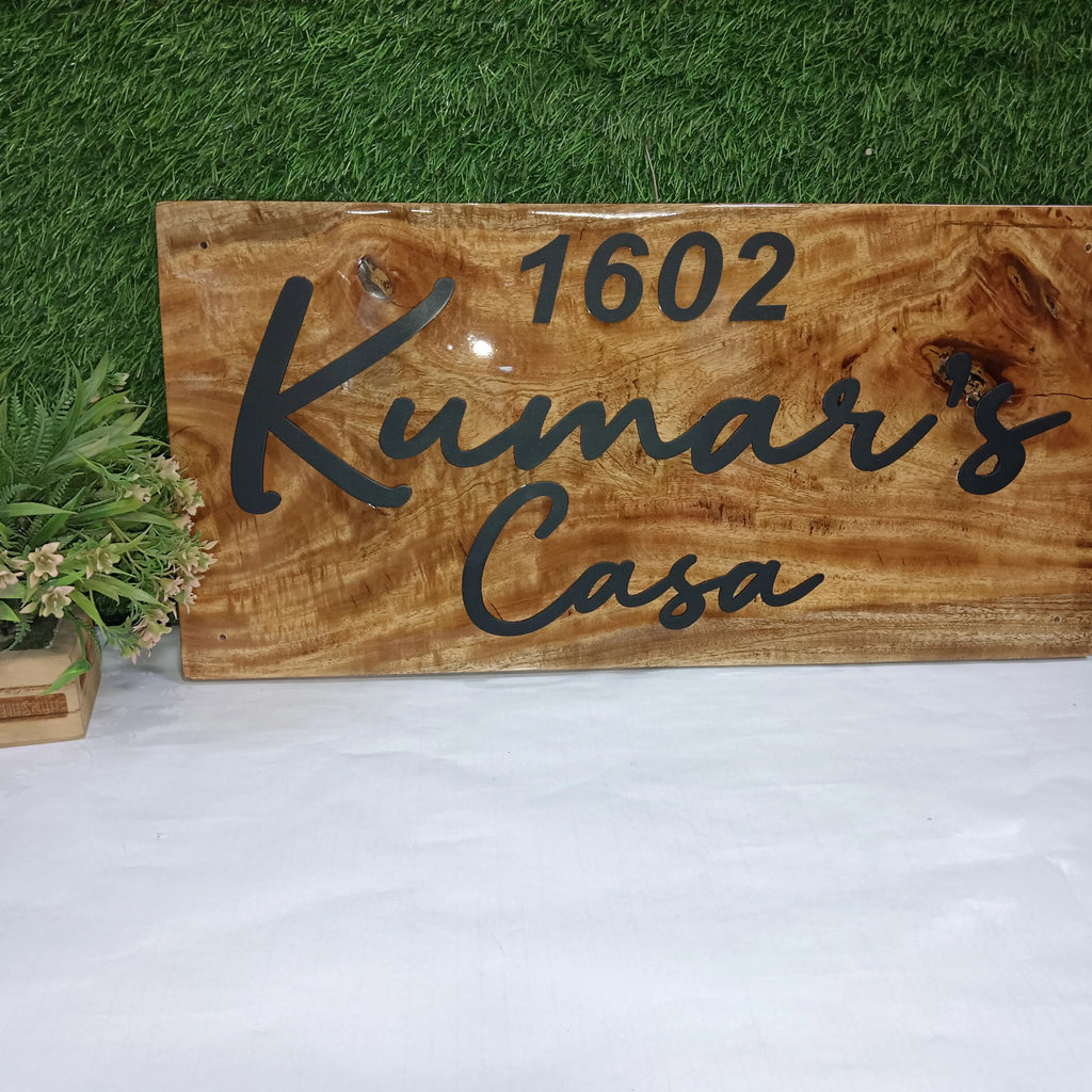 Custom  Name Plate Metal Name with Premium Wooden Base - Harshita Craft