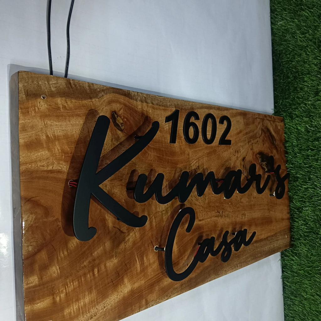 Custom  Name Plate Metal Name with Premium Wooden Base - Harshita Craft