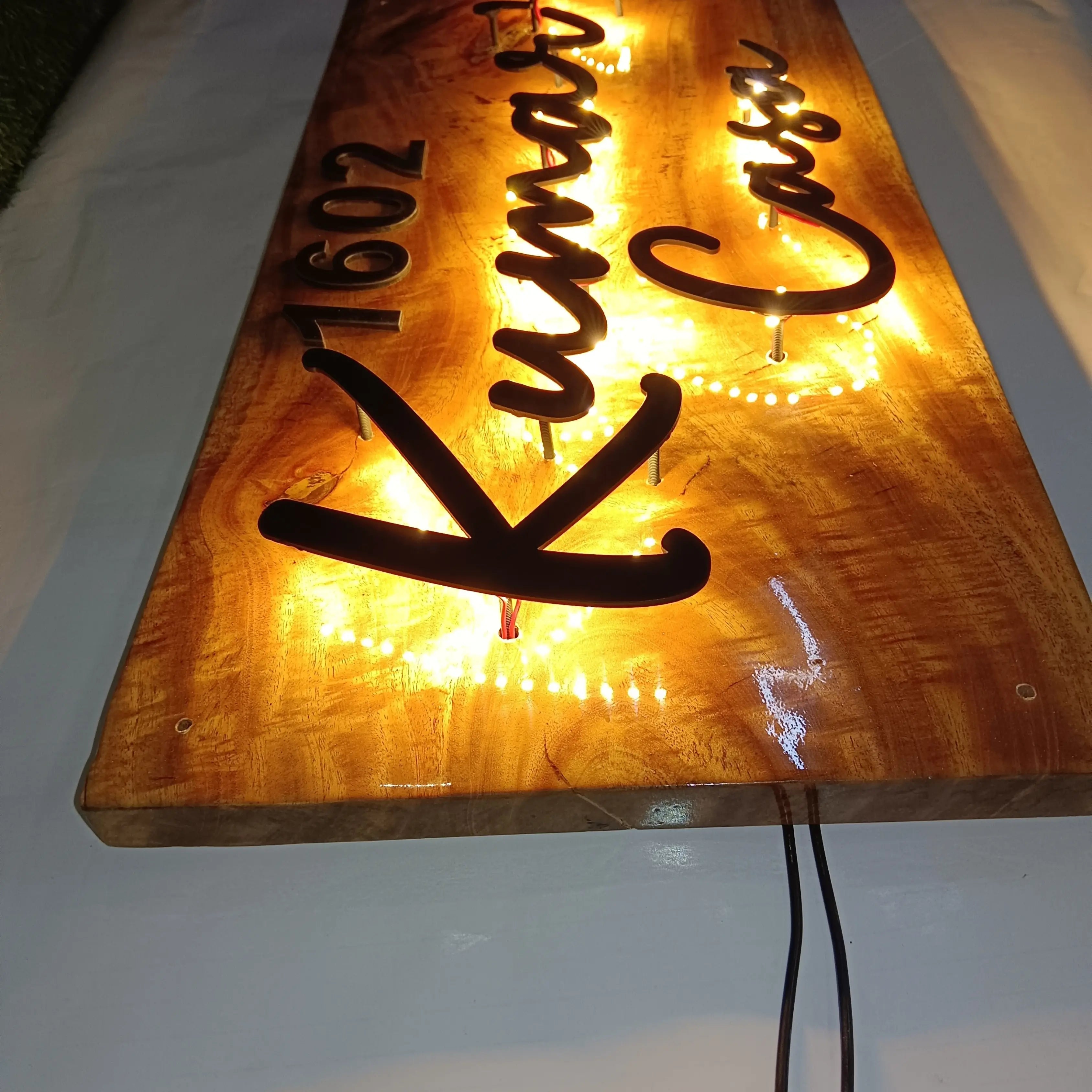 Custom  Name Plate Metal Name with Premium Wooden Base - Harshita Craft