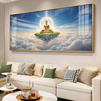 Majestic Buddha In Cloud Glass Finish Horizontal Wall Art
