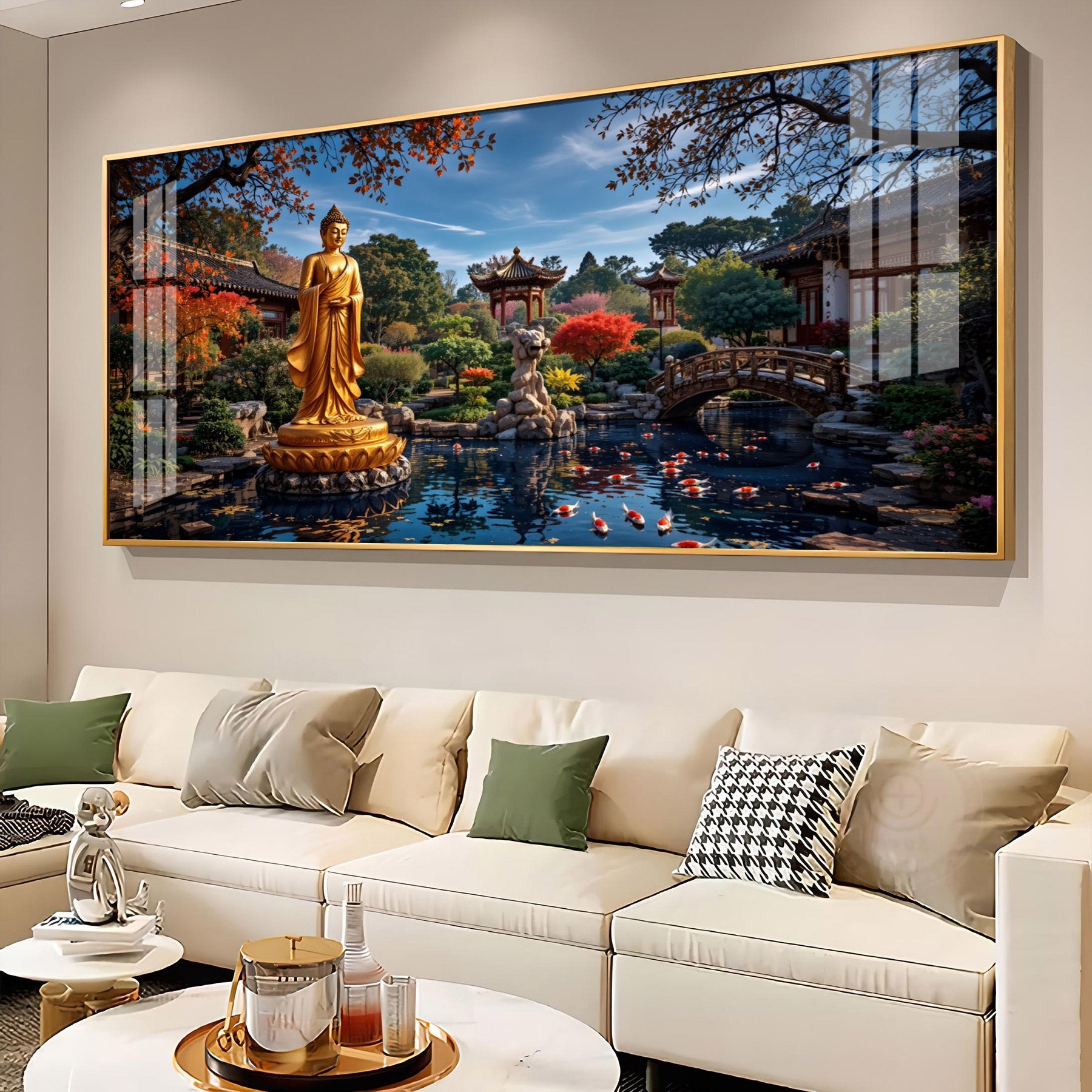Buddha Statue In Historic Glass Finish Horizontal Wall Art