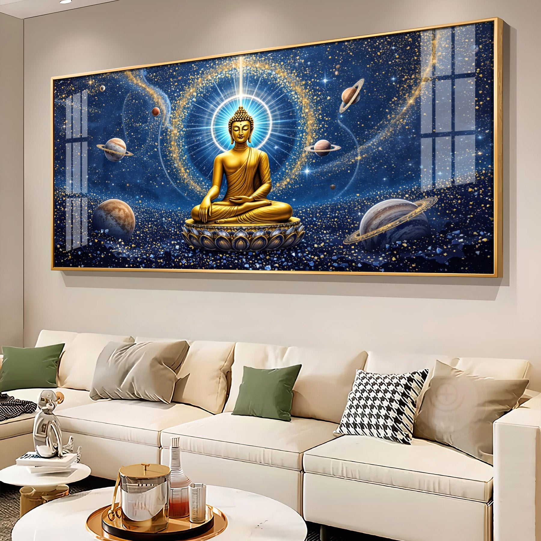 Celestrial Buddha Glass Finish Horizontal Wall Art