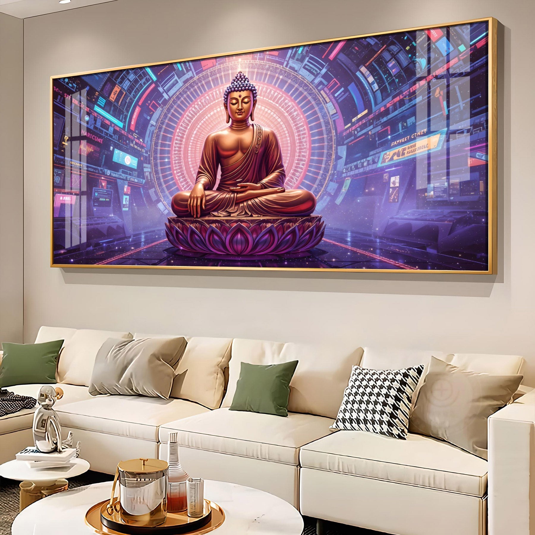 Abstract HCmony Of Buddha Glass Finish Horizontal Wall Art