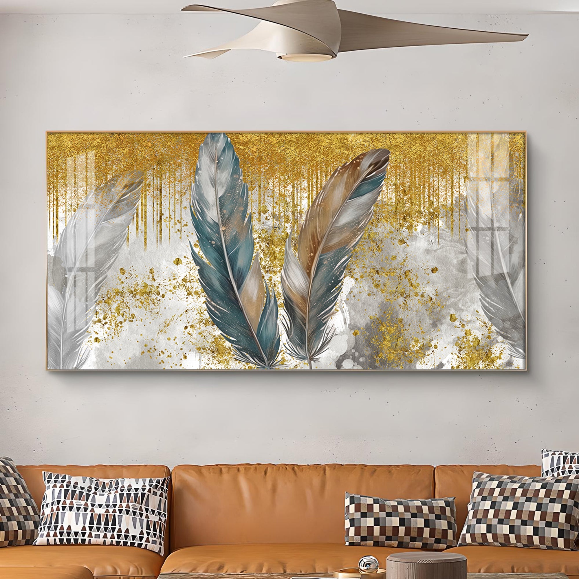 Feather HCmony Glass Finish Horizontal Wall Art