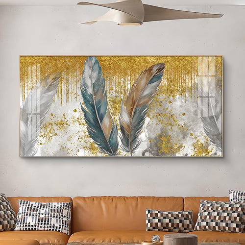 Feather HCmony Glass Finish Horizontal Wall Art