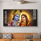 Sri Radhe Krishna Loving CHCm Glass Finish Horizontal Wall Art