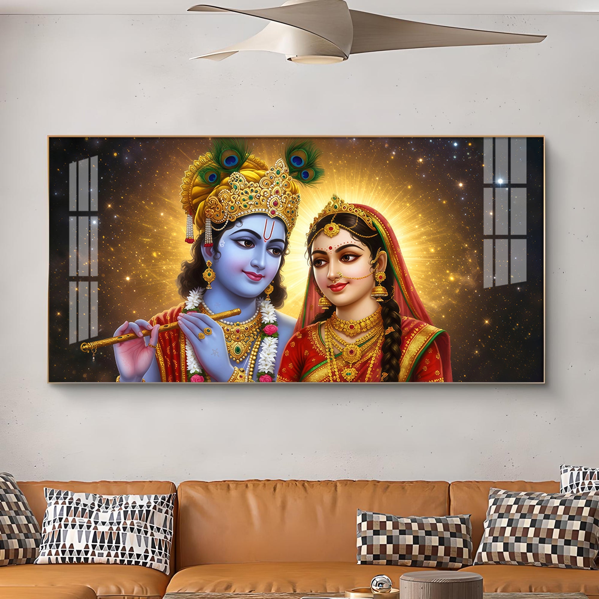 Sri Radhe Krishna Loving CHCm Glass Finish Horizontal Wall Art