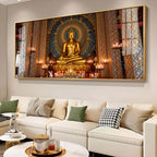 Buddha In Golden Incarnation Glass Finish Horizontal Wall Art