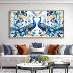 Two Peacock Looking Each Other Glass Finish Horizontal Wall Art