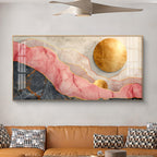 Pink and Gold Marble Stone Texture Glass Finish Horizontal Wall Art
