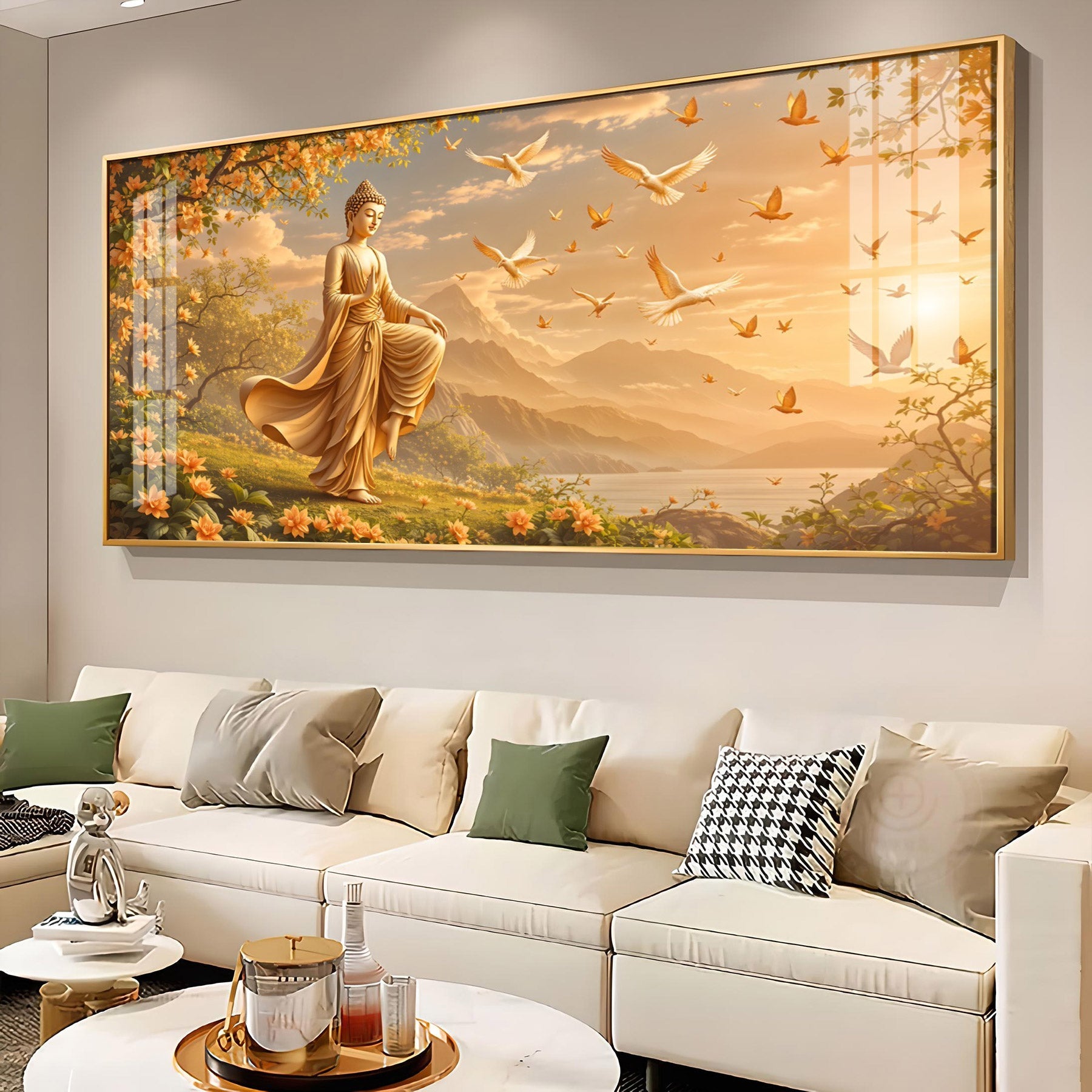 Gudiance Of Light Buddha Glass Finish Horizontal Wall Art