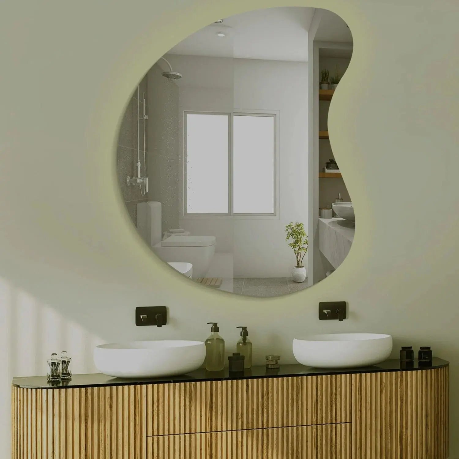 Designer Organic Shaped Wall Mirror with LED Light - Decor Mantra 