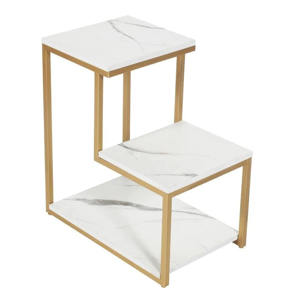 3-Tier Modern Side Table with Storage Shelf with Golden Metal Finish - Decor Mantra 