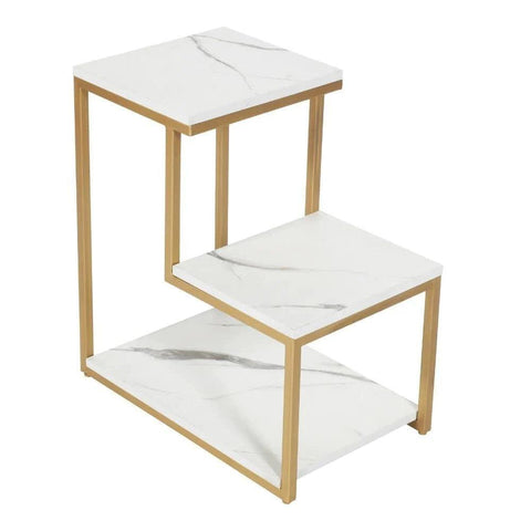 3-Tier Modern Side Table with Storage Shelf with Golden Metal Finish - Decor Mantra 
