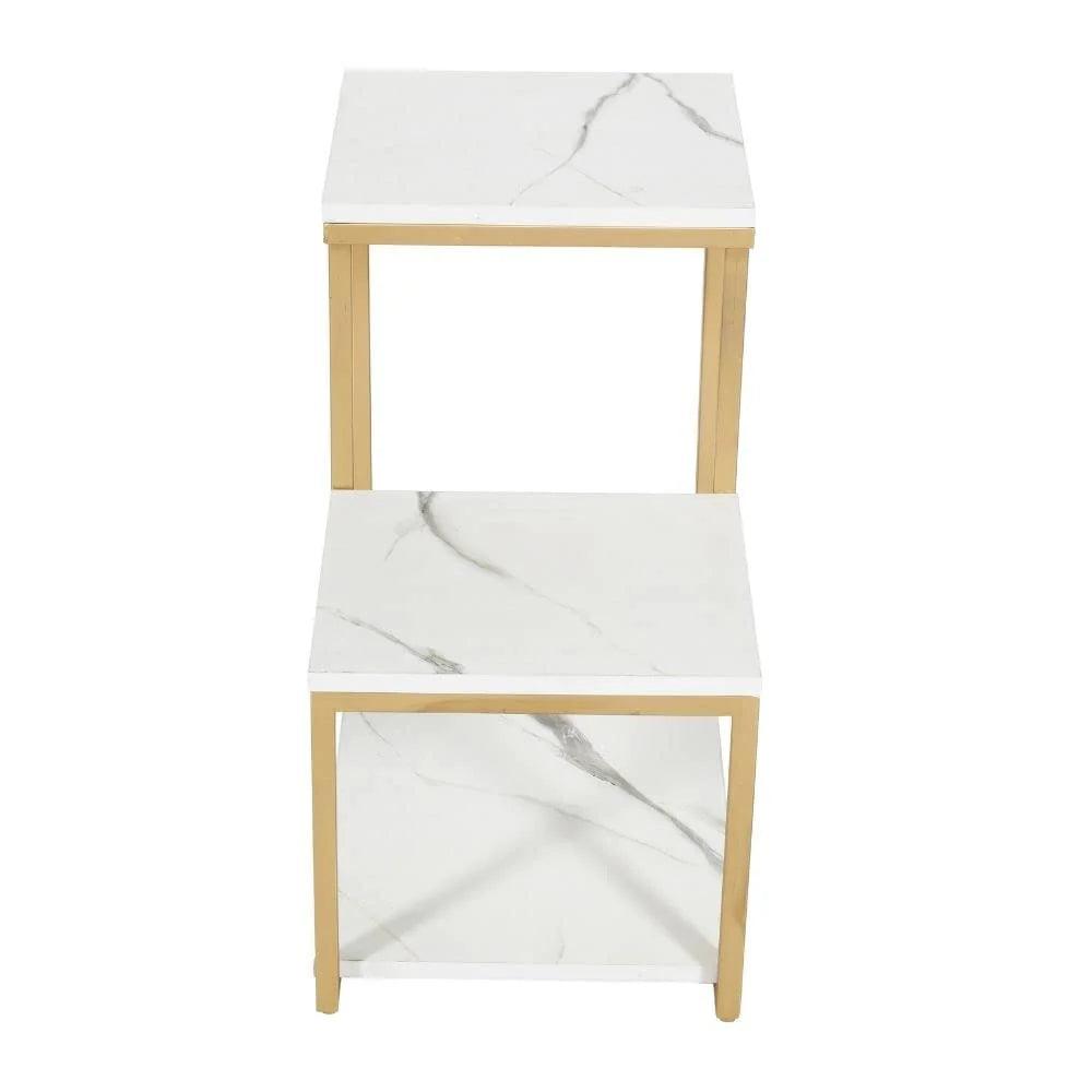 3-Tier Modern Side Table with Storage Shelf with Golden Metal Finish - Decor Mantra 