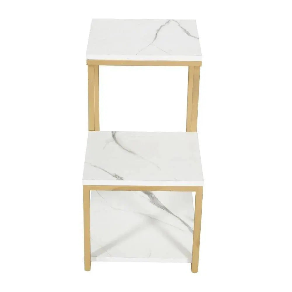 3-Tier Modern Side Table with Storage Shelf with Golden Metal Finish - Decor Mantra 
