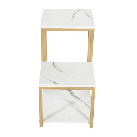 3-Tier Modern Side Table with Storage Shelf with Golden Metal Finish - Decor Mantra 