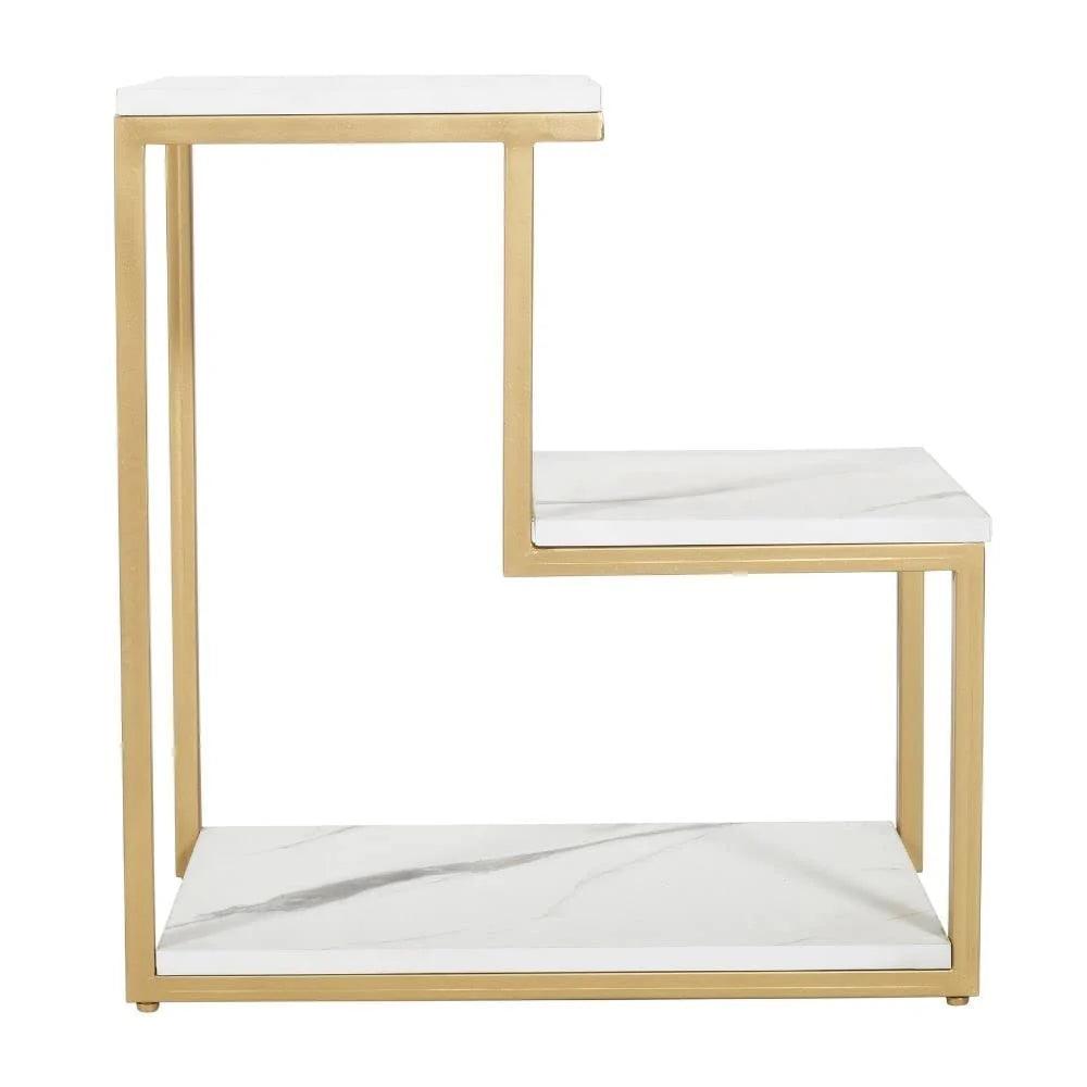 3-Tier Modern Side Table with Storage Shelf with Golden Metal Finish - Decor Mantra 