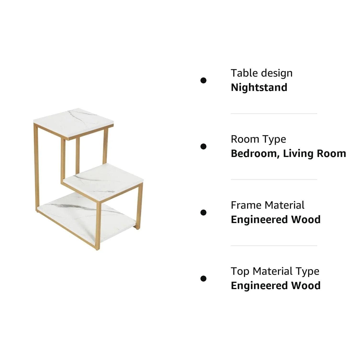 3-Tier Modern Side Table with Storage Shelf with Golden Metal Finish - Decor Mantra 