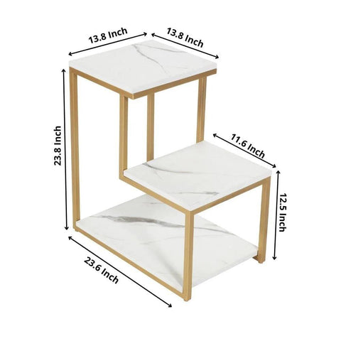 3-Tier Modern Side Table with Storage Shelf with Golden Metal Finish - Decor Mantra 