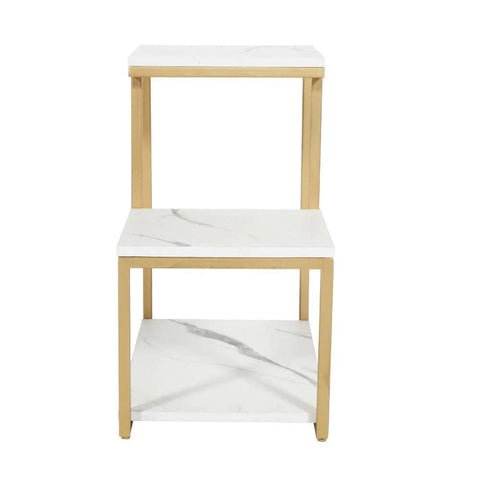 3-Tier Modern Side Table with Storage Shelf with Golden Metal Finish - Decor Mantra 
