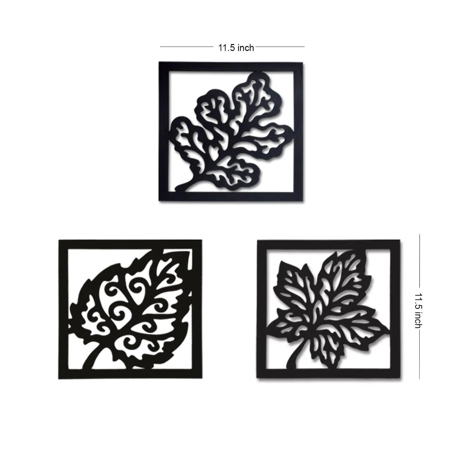 Wooden 3 Pieces Square Tree Leaf Wall Art Panel Frame - Decor Mantra 