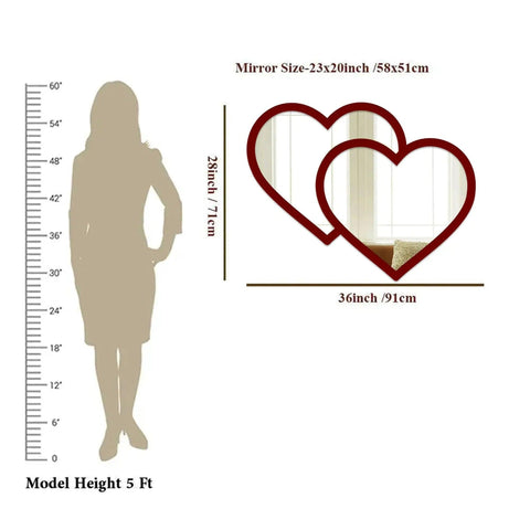 Beautiful Atractive Heart Shape Mirror with Red Finish Frame - Decor Mantra 