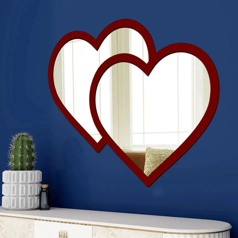 Beautiful Atractive Heart Shape Mirror with Red Finish Frame - Decor Mantra 