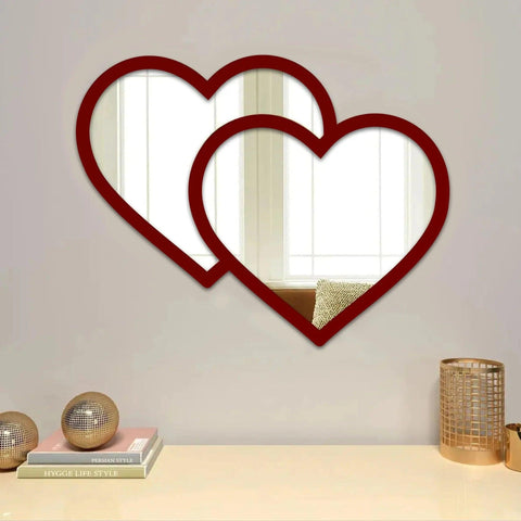 Beautiful Atractive Heart Shape Mirror with Red Finish Frame - Decor Mantra 