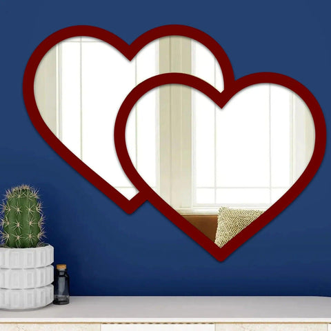 Beautiful Atractive Heart Shape Mirror with Red Finish Frame - Decor Mantra 