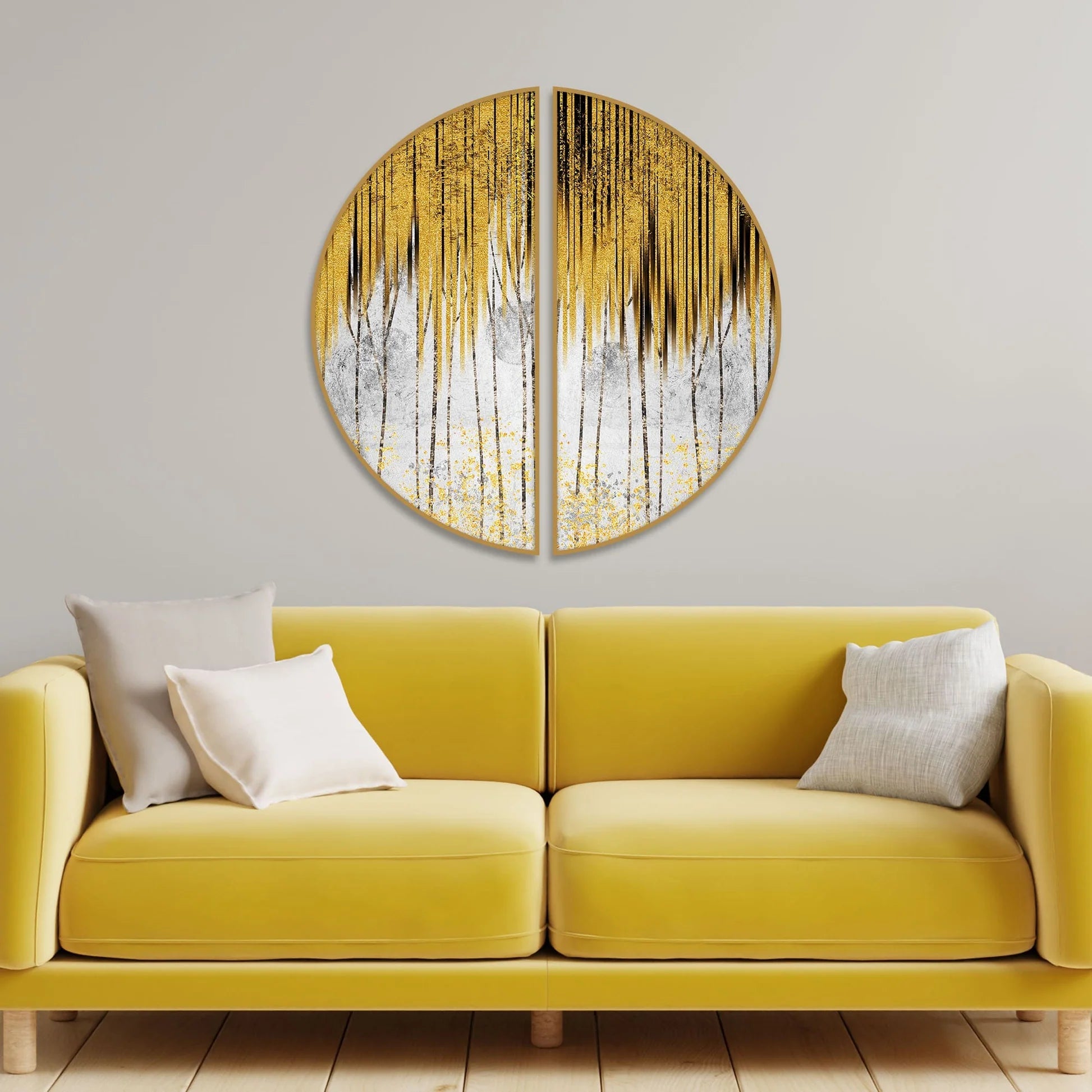 3D Abstract Golden Line Art Semi Circle Frames Set Of 2 Decor Mantra