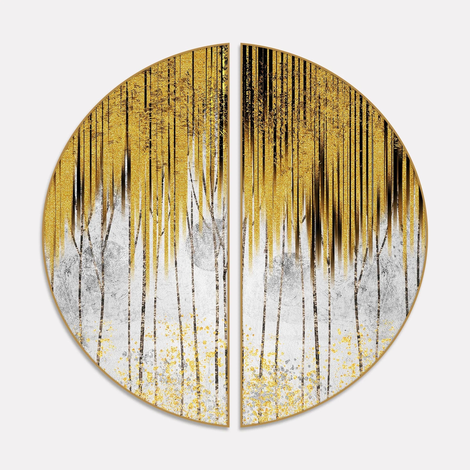 3D Abstract Golden Line Art Semi Circle Frames Set Of 2 Decor Mantra