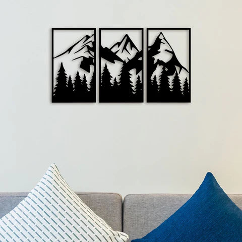 3 Piece Mountain Metal Wall Art