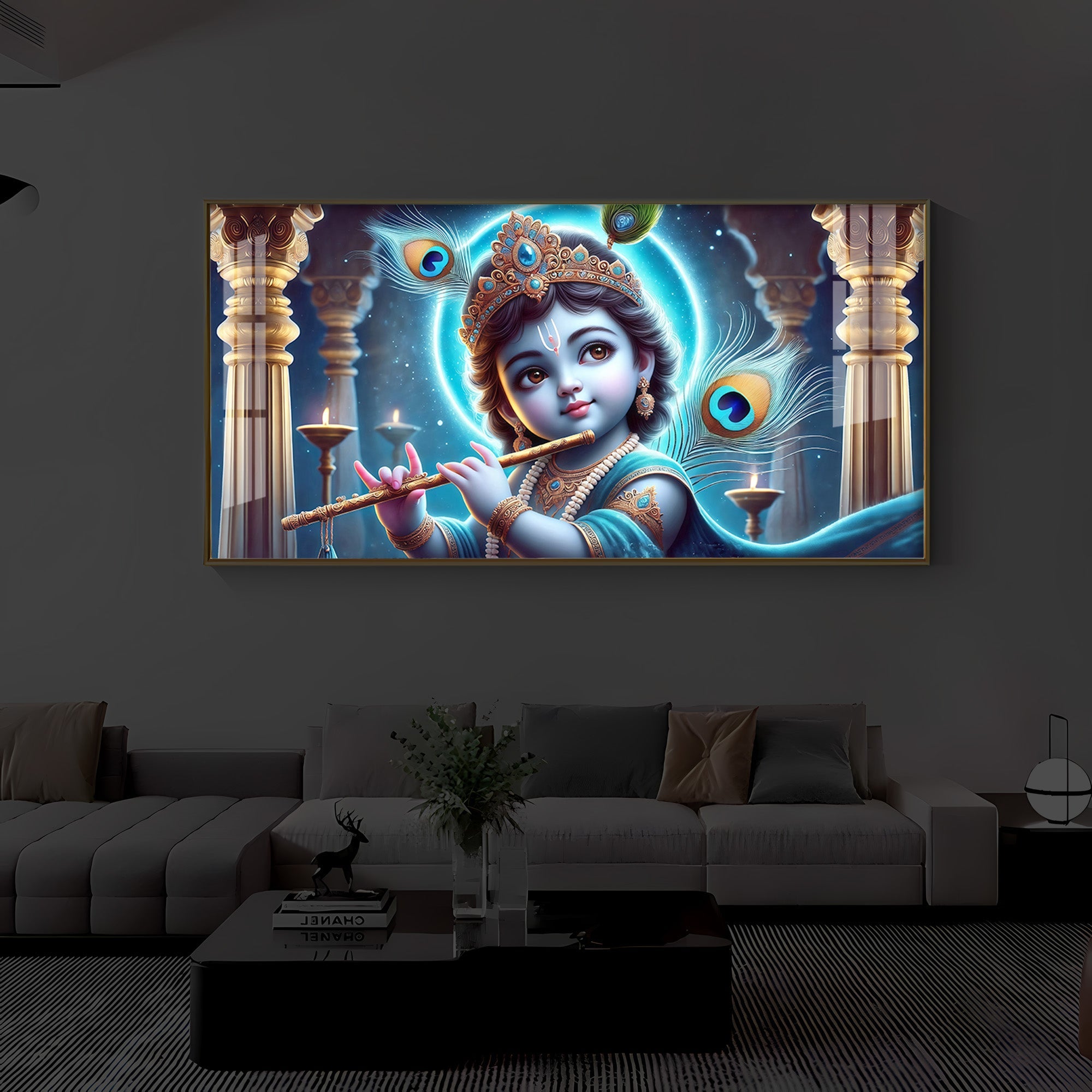 Bal Krishna Ji Modern Luxury Backlight Horizontal Wall Art