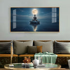 Buddha In Littoral land Glass Finish Horizontal Wall Art
