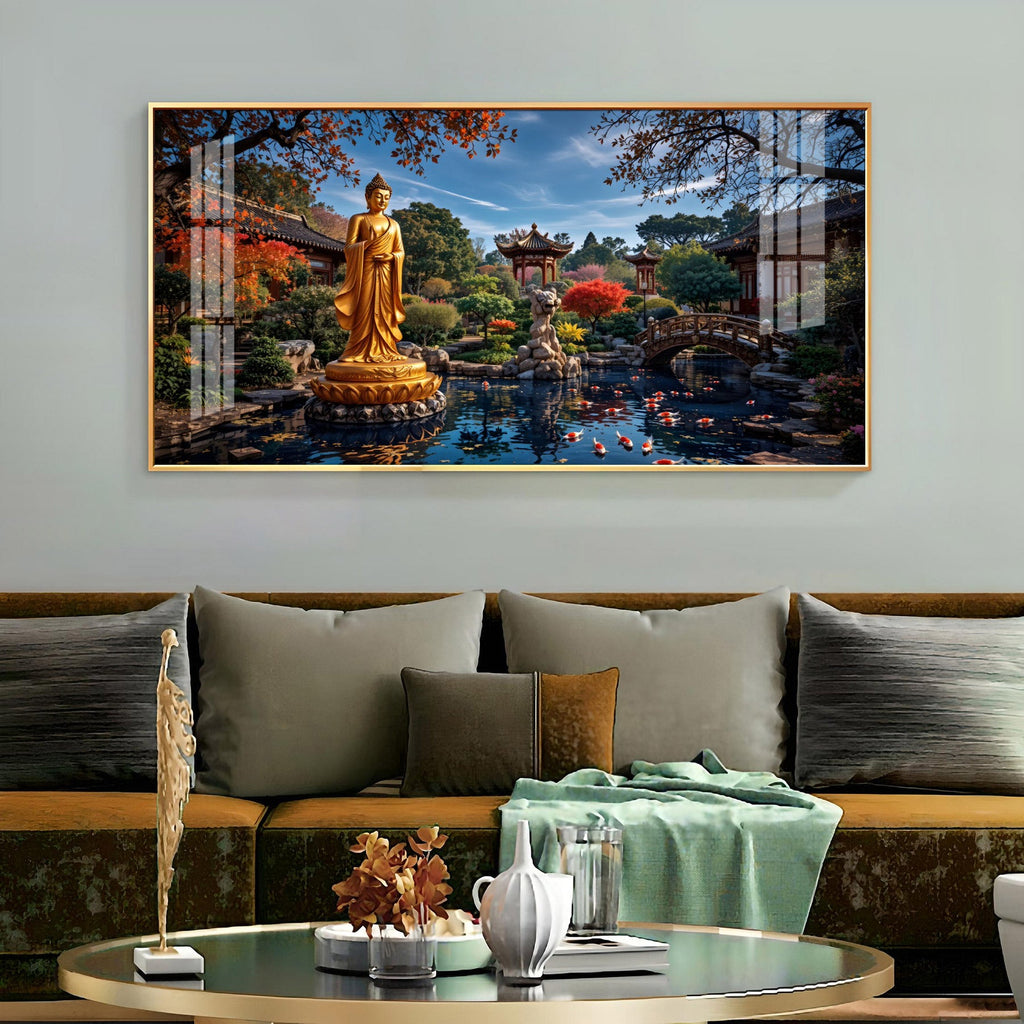 Buddha Statue In Historic Glass Finish Horizontal Wall Art