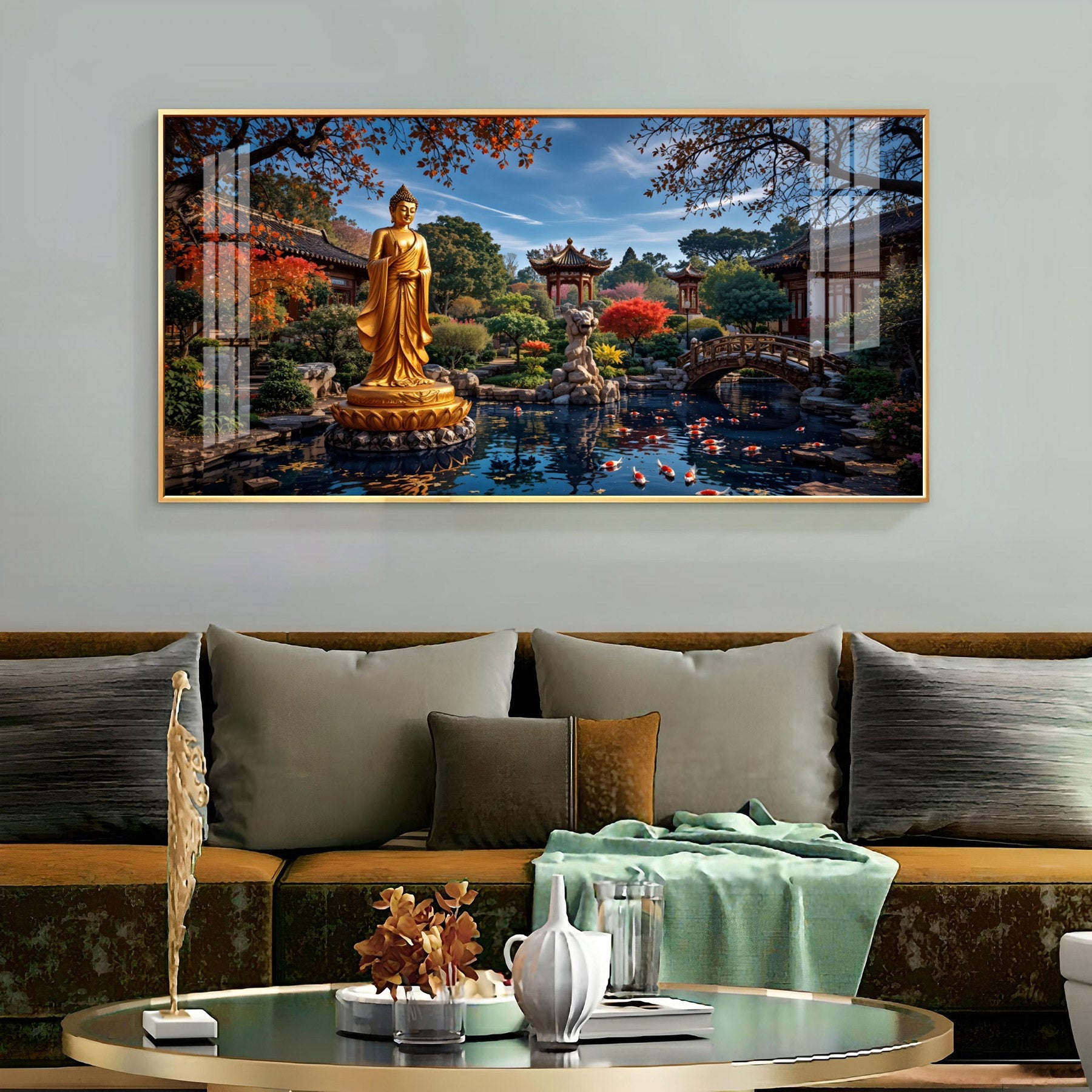 Buddha Statue In Historic Glass Finish Horizontal Wall Art